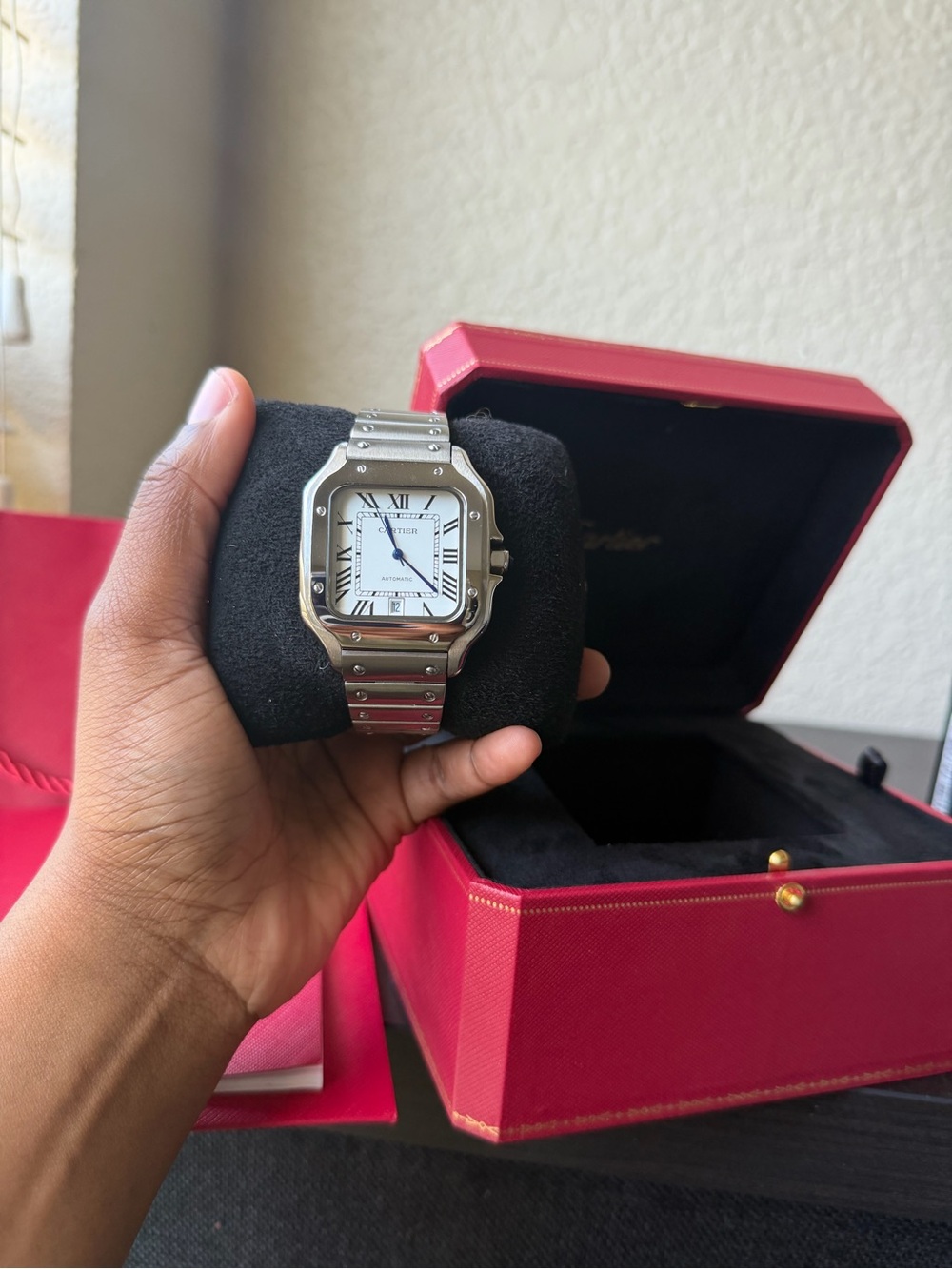 Cartier Santos Stainless Steel Watch with White Dial